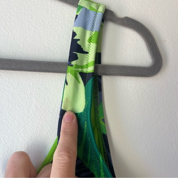 Aerie One Piece Swimsuit L Tropical Floral Green Blue Cutout Bathing Suit - Picture 8 of 12